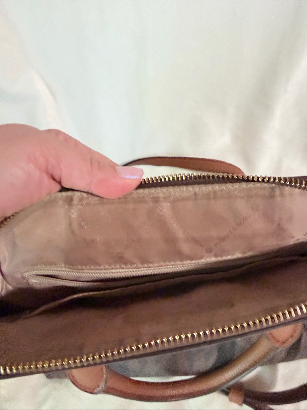 Michael Kors Brown Logo Dome Satchel with Tan Trim - Picture 7 of 14